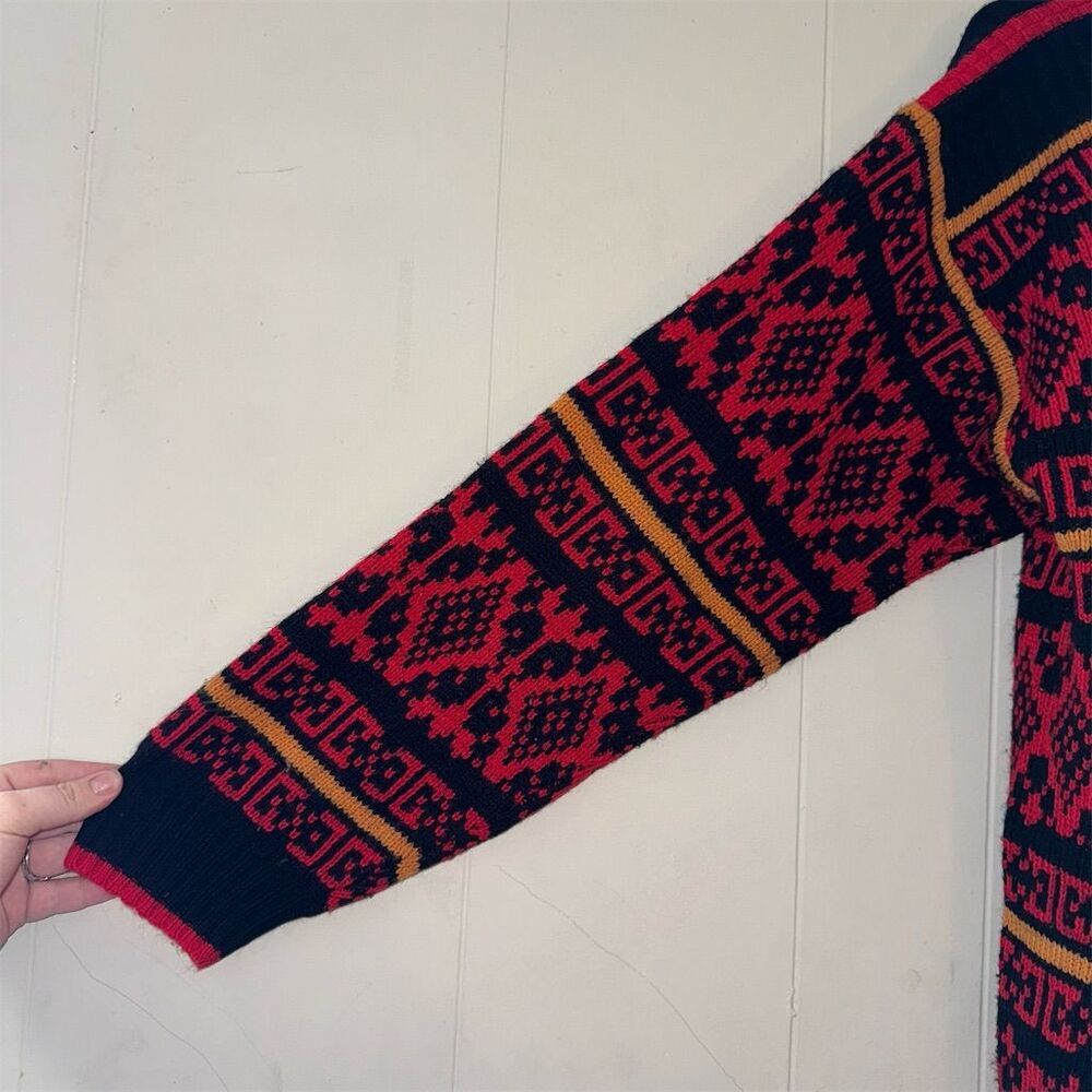 Stevemor‎ Vintage Geometric Fair Isle Turtleneck Sweater Dress Red Black Large - Picture 3 of 5